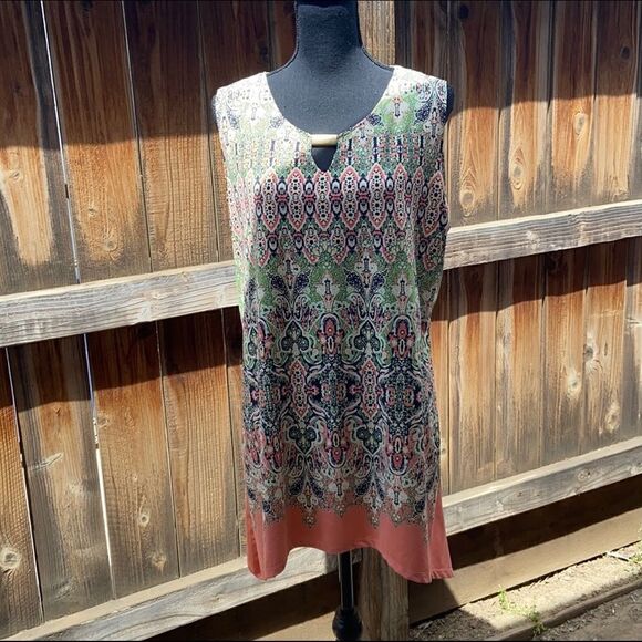 Sunny Leigh top tunic sleeveless orange green white geometric XL FIRM on PRICE - Picture 1 of 4